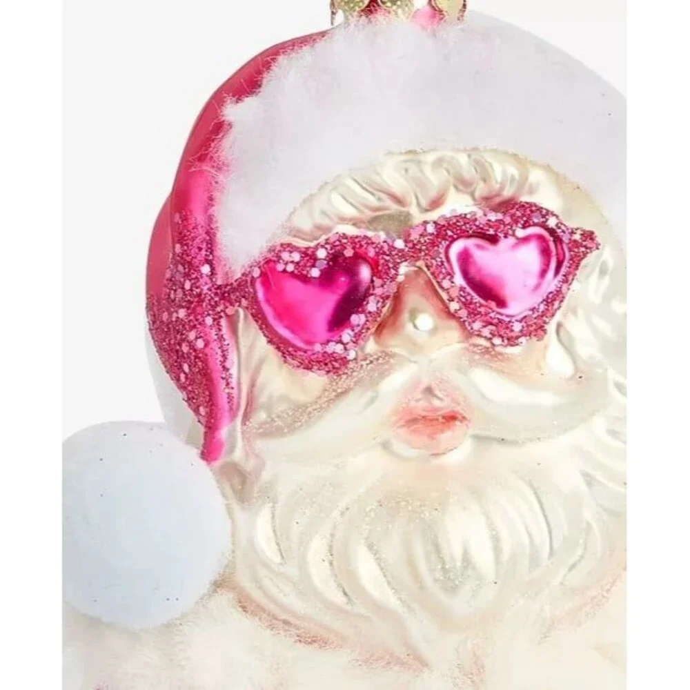 Macy’s Holiday Lane Merry Magic Pink Heart Sunglasses Santa Ornament
